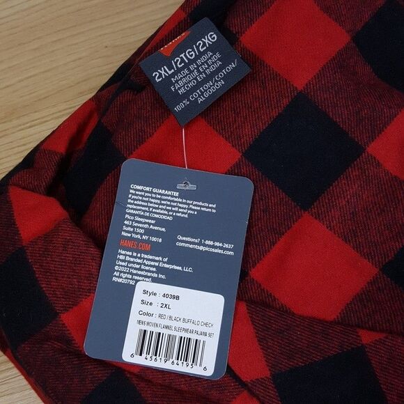 HANES Pajamas Mens Size 2XL Red Buffalo Check Big & Tall Flannel Sleepwear PJs - Picture 3 of 5
